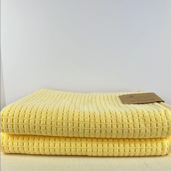 Ecoexistence Oversized Bath Towel Set Waffle Weave Yellow 100% Cotton 2 Pc NEW - Picture 2 of 9